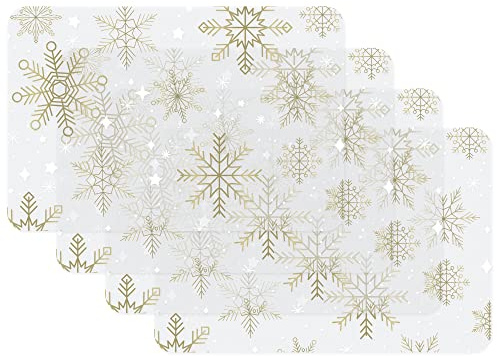 Venilia Tischset Snowflakes Gold-transparent, Platzset für Esszimmer, Telleruntersetzer, Weihnachten Tischdekoration, Weihnachtliche Platzdeckchen, abwischbar, lebensmittelecht, 45 x 30 cm, 4 Stück