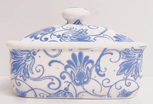 Beurrier bleu parisien en porcelaine anglaise décorée à la main au Royaume-Uni