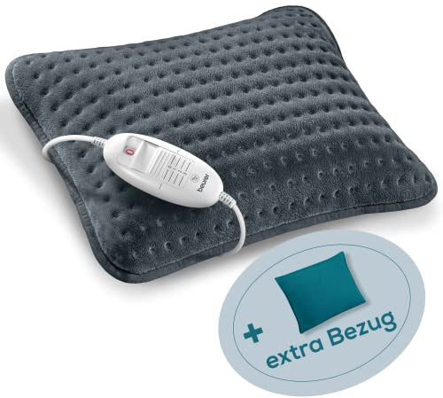 Beurer HK 48 Cosy Sofa-Heizkissen mit Schnellheizung, 3 beleuchtete Temperaturstufen und Abschaltautomatik, extra weiches Wendekissen, mit zusätzlichem Filz-Bezug, petrol