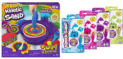Kinetic Sand Swirl 'n Surprise Set - mit 907 g Vier Farben und Drehscheibe für tolle Muster, ab 3 Jahren & Nachfüllpackung 226 g, unterschiedliche Varianten