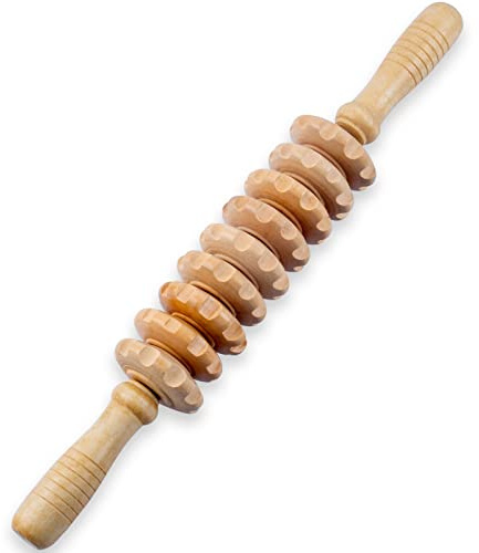 Wooden Massage Roller for Body Shaping, Wood Therapy Roller with 9 Rotating Rollers, Anti-Cellulite Body Sculpting Massage Tool for Muscle Relaxation