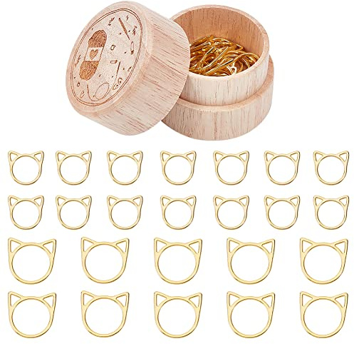 NBEADS 30 Stück Katzenkopf Maschenmarkierer Ringe, Legierung Metallic Stichmarker Strickstich Gegenstich Ringmarkierer Mit Holz Aufbewahrungsbox zum Stricken Nähen Quilten Schmuck Herstellung