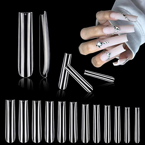 Lot de 240 Pointes D'ongle Extra Longues, XXL Faux Ongles 12 Tailles Différentes, Carrés Coniques faux ongles en acrylique transparent, Pour Salon d'Ongle DIY Art d'Ongle