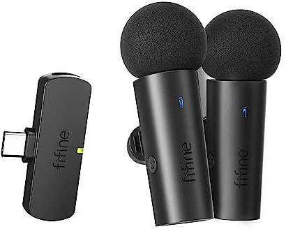 FIFINE Wireless Lavalier System with 2 Microphones, Recording Lapel Mic Clear Sound for YouTube Video Interview Vlog, Dual Mini Mic with Type C Receiver for Android Phone Laptop-M8