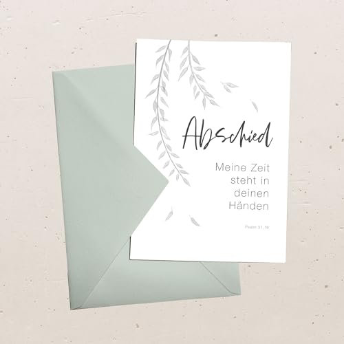 Christliche Trauerkarte “Abschied”, Postkarte oder Grußkarte, auf Wunsch mit farblich passendem Briefumschlag, Format A6 (Grußkarte mit Briefumschlag)