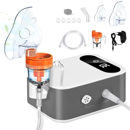 Nébuliseur à Compresseur,Ultrasonic Inhalateur Vapeur à affichage numérique LED électriques Aérosol Portable Nébuliseur Inhalateur,Traitement des Maladies Respiratoires Telles Adultes (Blanc Gris)