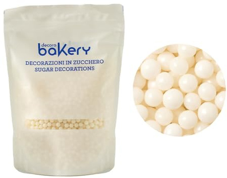 Decora, 5081164 Confezione da 1 Kg Perle di Zucchero Maxi Bianco Brillante, da 7 Mm, pronte all'uso, per decorare facilmente torte e dolcetti, Made in Italy