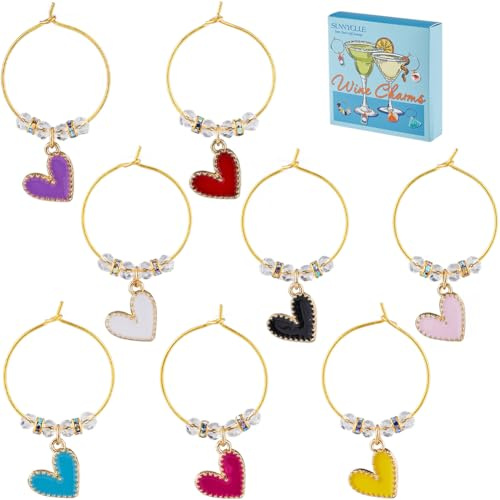 SUNNYCLUE 1 Box 8 Stück Valentinstag Weinglasanhänger Weinglasanhänger Glasmarker Große Herz Liebes Getränkeanhänger Glaskennzeichnungen Für Versammlungen Hochzeit Urlaub Party Gastgeschenke Getränke