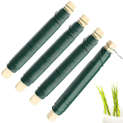 KUIZHEN Bindedraht, 4 Stücke Draht Wickeldraht Grün Blumendraht Basteldraht Floristendraht Blumenwickeldraht für Rosen Blumen Basteln Pflanzen Deko Gartendraht (35m)