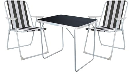Mojawo 3tlg. Campingmöbel Set Alu Camping L70xB50xH59cm 1x Campingtisch mit Tragegriff + 2 Klappstühle Textilen Outdoor