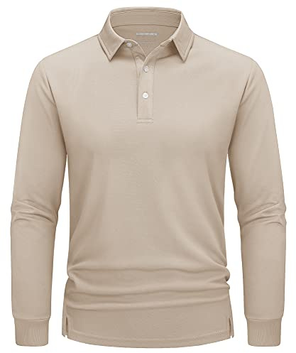 TACVASEN Polo à manches longues pour homme, séchage rapide, t-shirt léger à 3 boutons, kaki, taille S