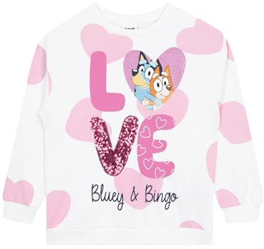 Bluey Sweatshirt | Tjejtröja med paljetter | 100% Bomullstjejströjor | Vit 98