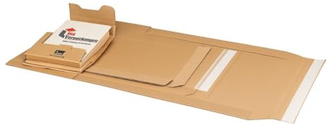25 Stück Buchverpackung Din A4 Wellpappe selbstklebend in Braun - Größe 305x215x80mm mit variabler Füllhöhe - Buchverpackung aus Karton für Büchersendung reißfest