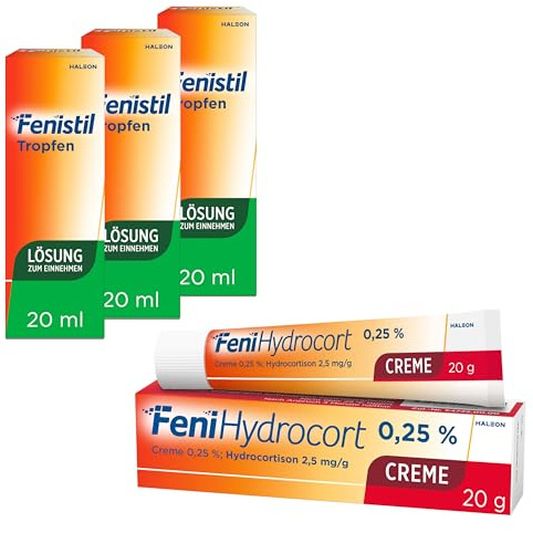 Fenistil Tropfen (3 x 20 ml) + FeniHydrocort Creme 0,25% (20 g): Set zur Linderung bei Juckreiz, Nesselsucht, Insektenstichen, Schwellungen und Rötungen