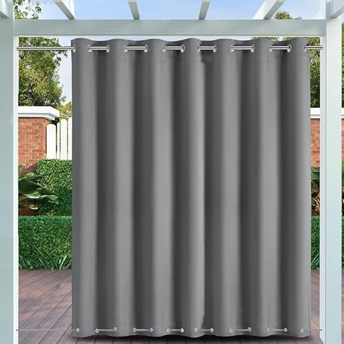 BliRiki Outdoor Vorhänge mit ösen Oben und Unten, Outdoor Vorhänge Wetterfest Sonnenschutz Blickdicht Outdoor Gardine für Pavillon Terrasse | 1 Stück, Grau, B135xH213cm