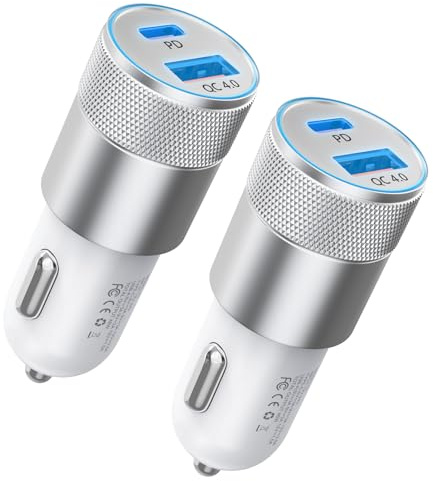 Car Charger Fast Charge 2Pack Cigarette Lighter USB Charger 48W Dual[USB-C 30W+USB-A 18W] 12V Cigarette Lighter Socket All Metal Car Phone Adapter for iPhone16 15 14 Plus/Pro/Pro Max/Samsung Galaxy