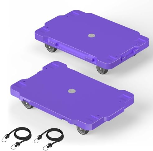 KOSTANZO Furniture Dolly - 16.5 X 11.4 Flat Furniture Dolly with Frosted Plastic Surface, 2 Inch Swivel Caster for All Floors, Ideal for Home, Office, Garage with 2 Elastic Straps (2 Pack, Purple)