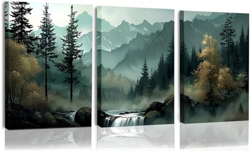 YWQQ Canvas Wall Art, 3 Pieces Natural Landscape Painting, Tree Pictures Abstract Modern Painting for Living Room Bedroom, 30 x 40cm