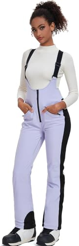 ALSOGO Pantaloni da sci da donna, isolati, impermeabili, antivento, invernali, per snowboard, per mantenere caldi e comodi, Lilla, L