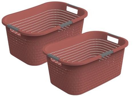 Rotho Country 2er-Set Wäschekorb 40l, Kunststoff (PP) BPA-frei, 40l (58.0 x 38.9 x 25.1 cm) (Rot)