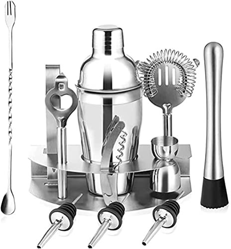 ZGYOZMNG Bartender Kit, Cocktail Shaker Set with Stand, 12 Piece Cocktail Shaker Set for Mixed Drink, Professional Stainless Steel Bar Tool Set - Sliver