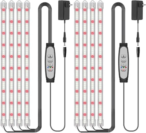 COKOLILA 2er-Pack 4 Stäbe Pflanzenlichtstreifen, Pflanzenlampe Vollspektrum, Pflanzenlicht mit Auto ON/Off Timer 6/12/18H, 3 Lichter Modi, 5 verstellbare, Pflanzenleuchte für Zimmerpflanzen