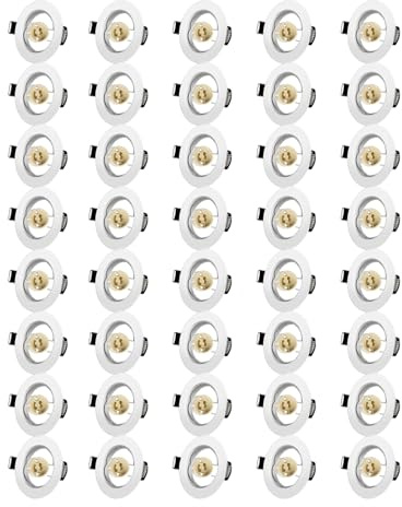 Tofisr Einbaustrahler GU10 Set, Spot Einbaurahmen Rund Matt Weiß, Lochdurchmesser 55mm-70mm, Einbauleuchte Einbaurahmen Optik, Inkl. GU10 Fassung für LED oder Halogen(50mm-Lampen), 40 Stück