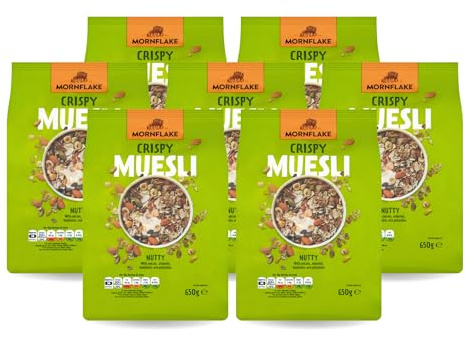 Mornflake - 7x 650g Extra Crispy Nutty Muesli No Added Sugar. Vegan, Healthy, High Fibre Breakfast Cereal With Nuts Mix Including Pecans, Almonds, Hazelnuts & Pistachios. (Pack of 7)