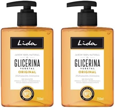 Lida - Jabón Líquido de Manos 100% Natural de Glicerina | Gel de Manos | Limpia, Protege e Hidrata en Profundidad todo Tipo de Pieles | Elaboración Tradicional - 250 ml (Paquete de 2)