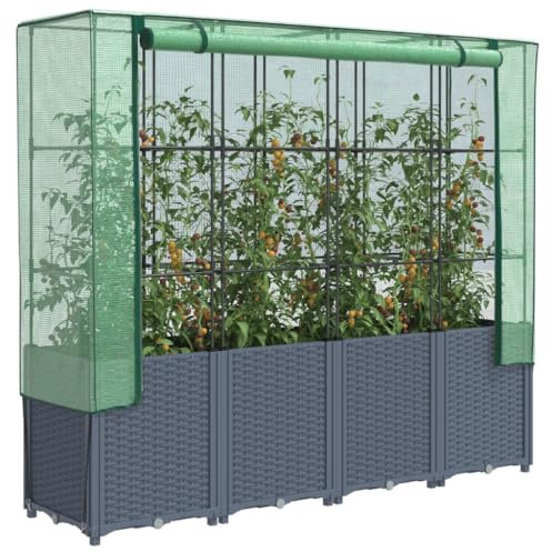 Xichuzi Hochbeet mit Gewächshaus-Aufsatz Rattan-Optik 160x40x153 cm, Palettenrahmen, Hochteich, Gemüsebeet, Kräuterregal Balkon, Blumenbeet, Kräuterspirale, Tomatenbeet, Pflanzhochbeet - 4015831