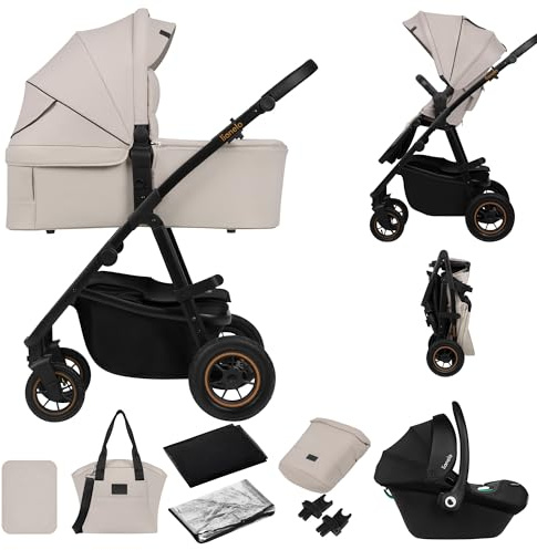 LIONELO AMBER PLUS 3 en 1 Carrito de bebe Multifuncional de 0 a 4 años hasta 22 kg con Capazo XL, Silla de coche hasta 13 kg, Respaldo Ajustable, Ruedas Grandes Todoterreno 360o Capota XXL