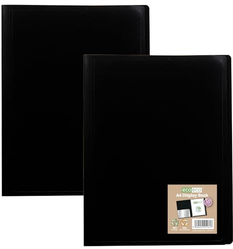 eco-eco A4 100% återvunnen 120 fickor svart flexibelt fodral portfölj bok mapp visningsbok, paket med 2 böcker, eco161 x 2
