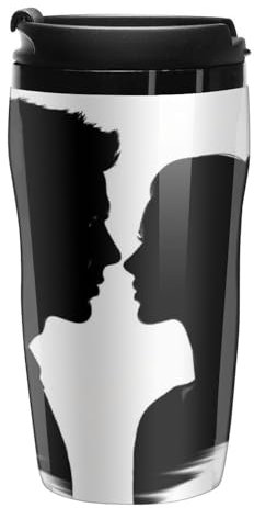 Stanley-Kaffeetasse mit Deckel, 340 ml, Kunststoffbecher, versiegelter Trinkdeckel, Wasserbecher, Teetasse, Paar, Gesicht, Silhouette, bedruckt, passt in Auto-Becherhalter