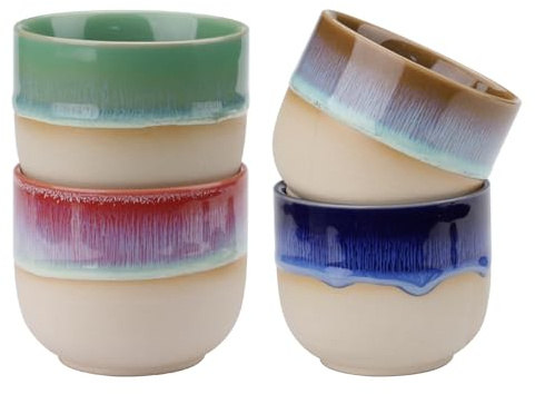 Juego de 4 tazas de café expreso de porcelana sin asas, tazas de café expreso de porcelana de 5 onzas, tazas de café Demitasse de arcilla semiesmaltada para máquina de té moca en la oficina en casa