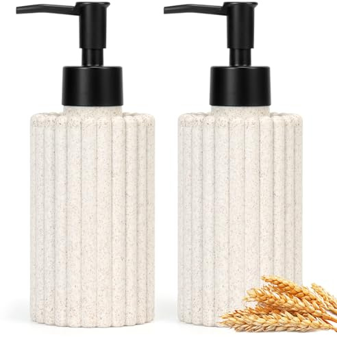 Nuscen 2 Pack Hand Soap Dispenser 400ml Pump Bottle Dispenser,Elegant Refillable Empty Liquid Soap Containers for,Shampoo,body Lotion, Dish Soap Dispenser for Kitchen & Bathroom, Wheat Straw Color