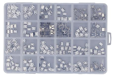Akozon 240 PCS Micro USB Connector Set Moins en Acier à une Ligne Unique USB Femelle Port Connecteurs