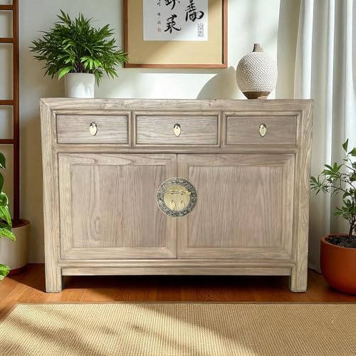 OPIUM OUTLET Chinesische Kommode Asia Sideboard orientalischer Schrank asiatische Vintage Möbel Anrichte Hochzeitsschrank komplett montiert Natur-braun