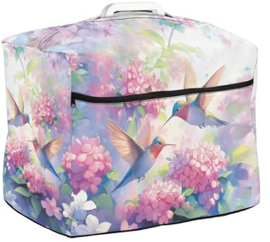 NETILGEN Staubschutz für Nähmaschinen mit Blumenmuster und Reißverschlusstasche vorne, gesteppter Schutz-Staubschutz für Haushaltsnähmaschinen, Rosa