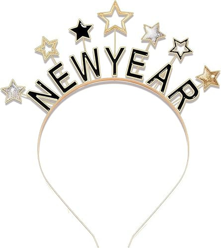 Charfia Happy New Year Haarreif, 2026 Haarschmuck Haarreifen, Silvester Kopfschmuck Erwachsene Outfit Damen Herren Kinder Haarreif Silvester Accessoires Geschenke