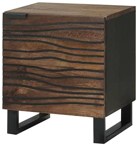 Lot de 2 tables de chevet en bois de manguier massif - 40 x 33 x 46 cm - Aspect noyer naturel - Meubles de chambre élégants pour une ambiance moderne