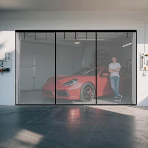 Schermo magnetico per garage per 2 auto, 274 x 305 cm, resistente agli strappi, per porte anteriori e scorrevoli, facile installazione (nero, 488 x 213 cm)
