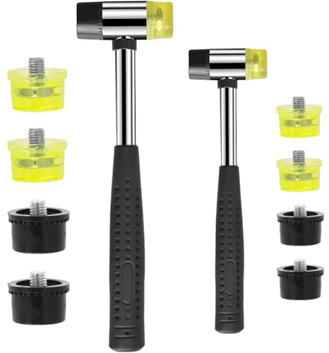 Uxsjakjsd Martillo de Goma, 2 Mazos Blandos de Doble Cara de 25 Mm/35 mm con 8 Cabezales de Repuesto, para Artesanías de y Relojes.