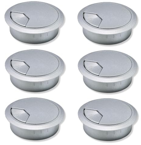 VEOIRXU 6 Piezas Pasacables para Escritorio Pasacables de 50mm Cubierta de Plástico Para Agujeros de Escritorio de Color Plata Para Mesa de Ordenador Mesa de Trabajo Escritorio y Hogar (Plata)