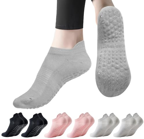 Dzpuhuojz 6 Pares Calcetines Pilates Antideslizantes,Mujer Transpirables Yoga Antideslizantes Calcetines para Pilates Reformer Pilates, Yoga, Ballet, Danza 35-40 (gray)