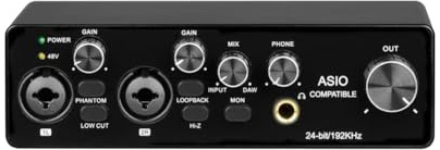 Hipzeepo Carte Son USB, Interface Audio USB, Alimentation Fantôme 48 V pour Studio Live, Streaming et Podcasts