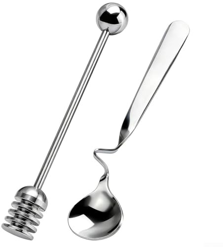 Stainless Steel Honey Dipper, Honey Dipper Spoon Set in Stainless Steel, 16 cm Straight Handle for Jars, Includes Coffee and Dessert Spoon