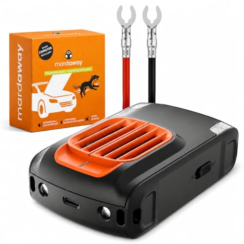 mowalye Mardaway Répulsif à ultrasons pour voiture, avec 2 haut-parleurs et 4 flashs, protection contre les martres pour voiture, compartiment moteur, maison et garage – Design breveté, pas de
