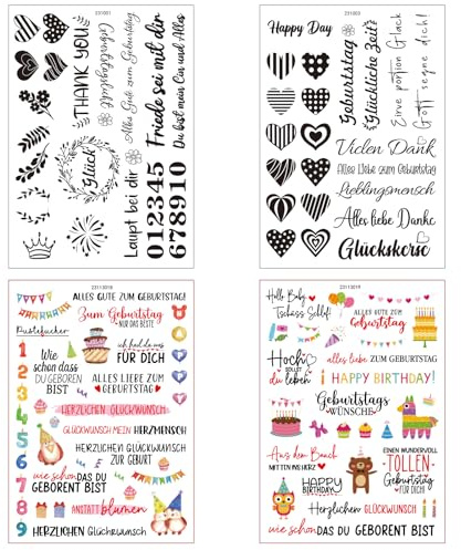 Kerzentattoo, 4 Stück, UV Rub on Sticker, 14.8 × 21 cm, Farbe | Kerzentattoo Wassertransferdruck (200+ Muster), Vinylmaterial, Einfach zu Bedienen, für Glas, DIY, Holz zum Geburtstag