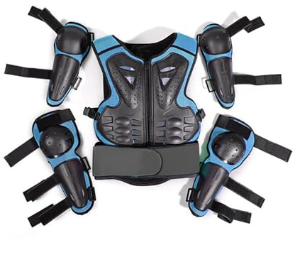 En Storlek Barn Motocross Skyddsväst Med Knä Armbåge Kuddar Hög Slagbeständighet Andas Ridning Rustning För Off-road Utomhussport,Blue-One Size