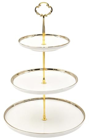 Soporte para Tartas, Bandejas para Tartas, Plato de Frutos Postre de Ceramica, Desmontable Soporte para Cupcakes, Bandeja de Postre, Estables Puesto de Servicio para Boda Fiesta Tarde Party (3 Oro)